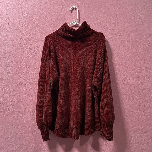 MAISON JULES Women’s Red Velvet/Corduroy Red Turtle Neck Sweater Size L - Picture 3 of 5